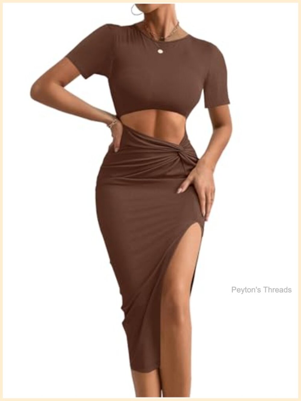 Women's Twist Cutout Bodycon Midi Dress Short Sleeve Party Club